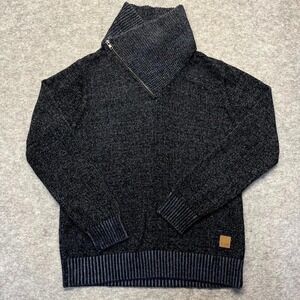 Guess Sweater Mens M Asymmetrical Quarter Zip Marled Knit Blue Black Pullover